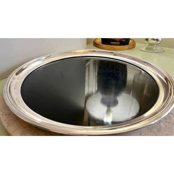 Black And Silver-Plated Vintage Tableware Round Metal Serving Tray - Picture 3 of 10